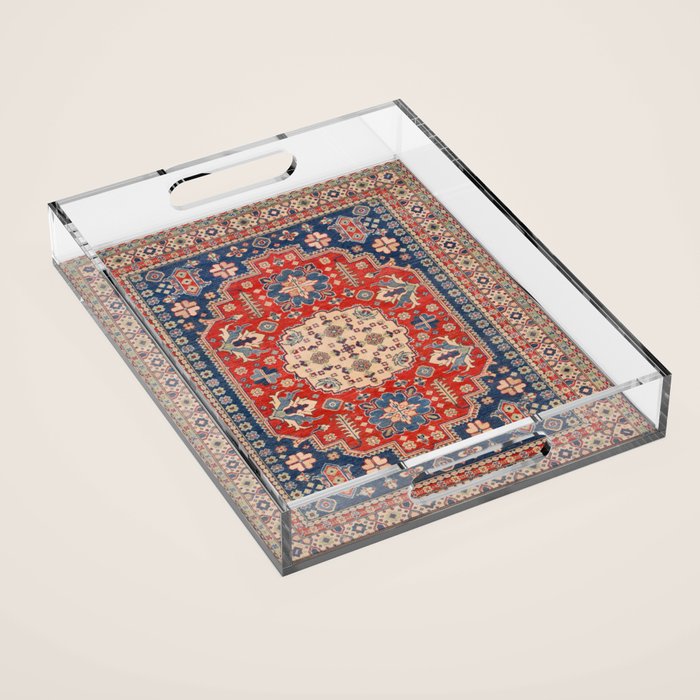 Red And Blue Madallion Kazak Handmade Rug Acrylic Tray Gallery Image 1