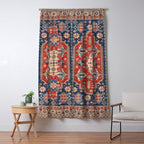 Red And Blue Madallion Kazak Handmade Rug Window Curtain Gallery Image 5