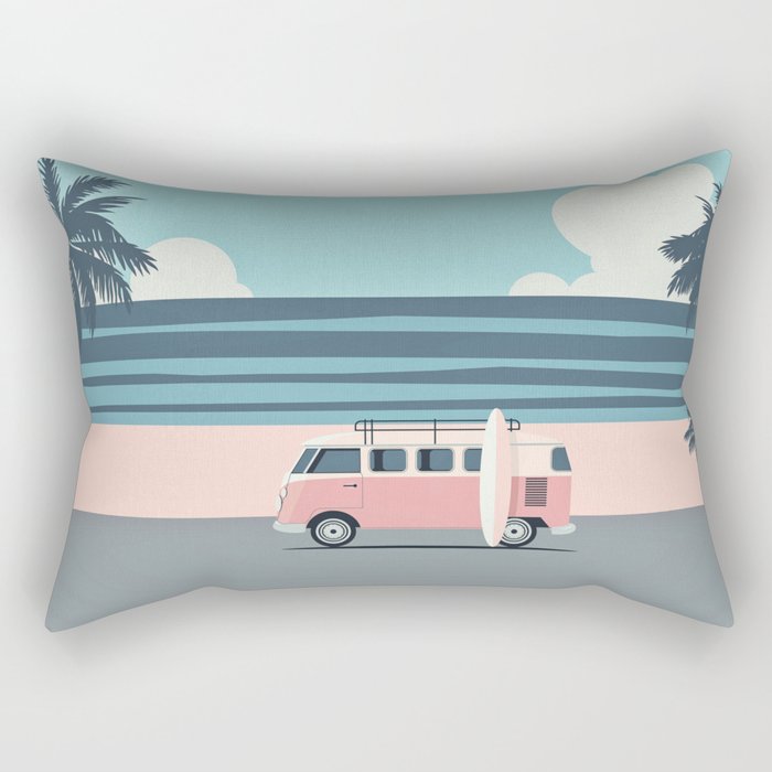 Surfer Graphic Beach Palm-Tree Camper-Van Art Rectangular Pillow Gallery Image 2