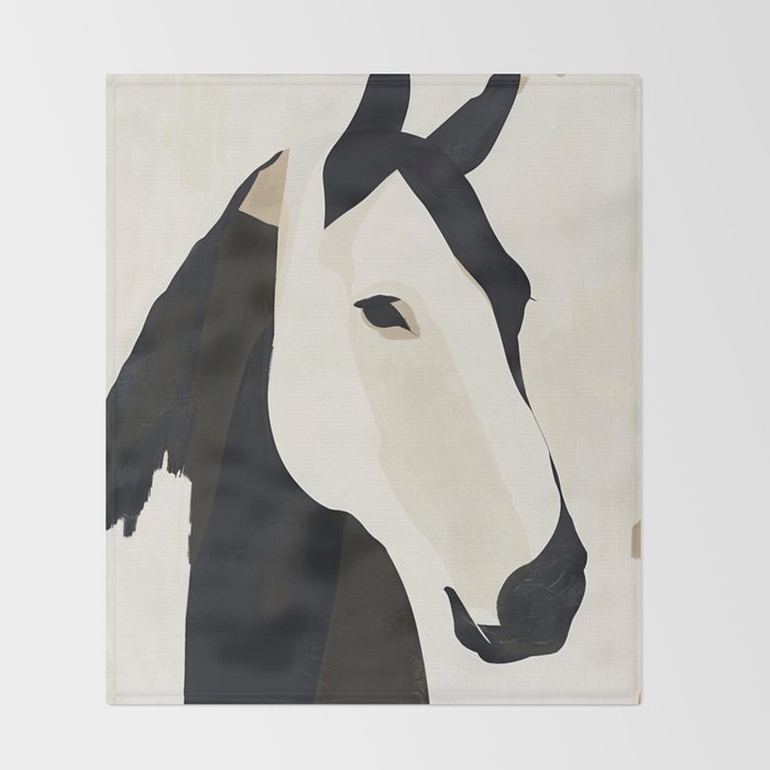 Horse in Black and White Throw Blanket Gallery Image 2