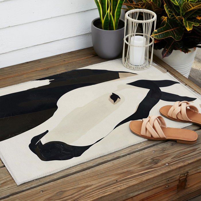 Horse in Black and White Outdoor Rug Gallery Image 2