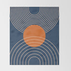 Geometric Lines in Orange and Navy Blue 2 (Sun and Rainbow Abstract) Throw Blanket Gallery Image 2