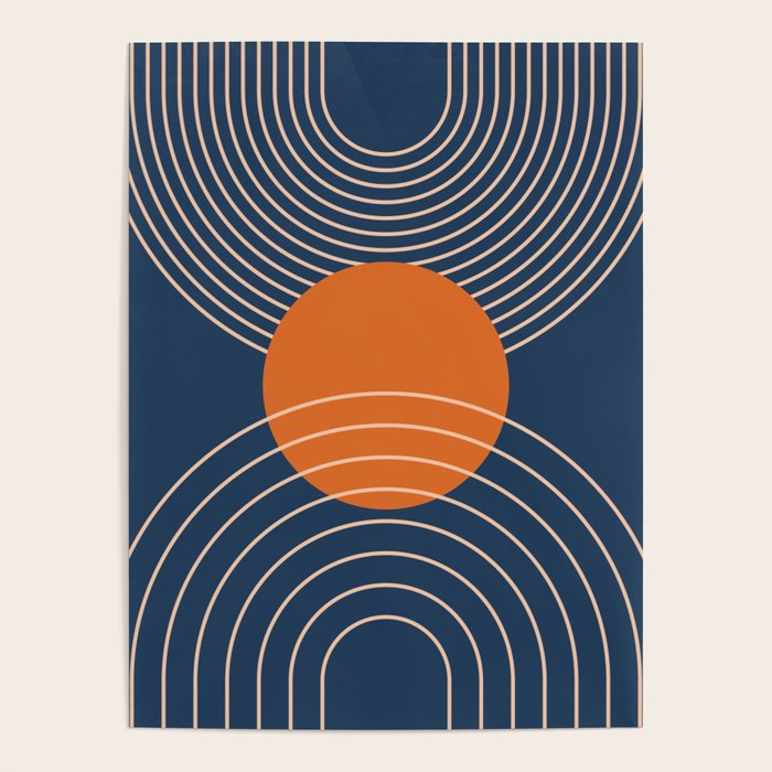 Geometric Lines in Orange and Navy Blue 2 (Sun and Rainbow Abstract) Poster Gallery Image 4