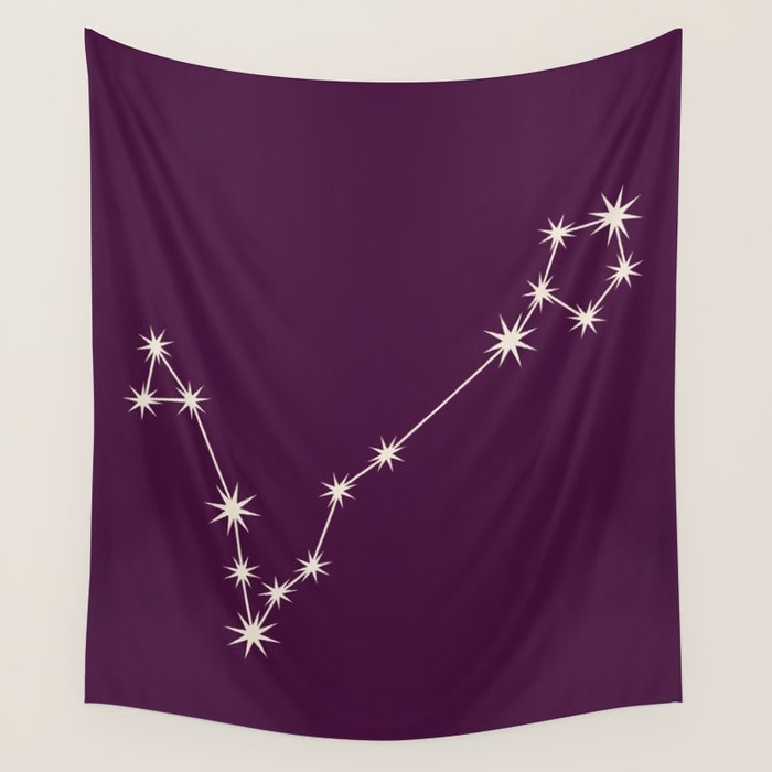 Pisces Zodiac Star Constellation Line Art Plum Purple Wall Tapestry Gallery Image 4