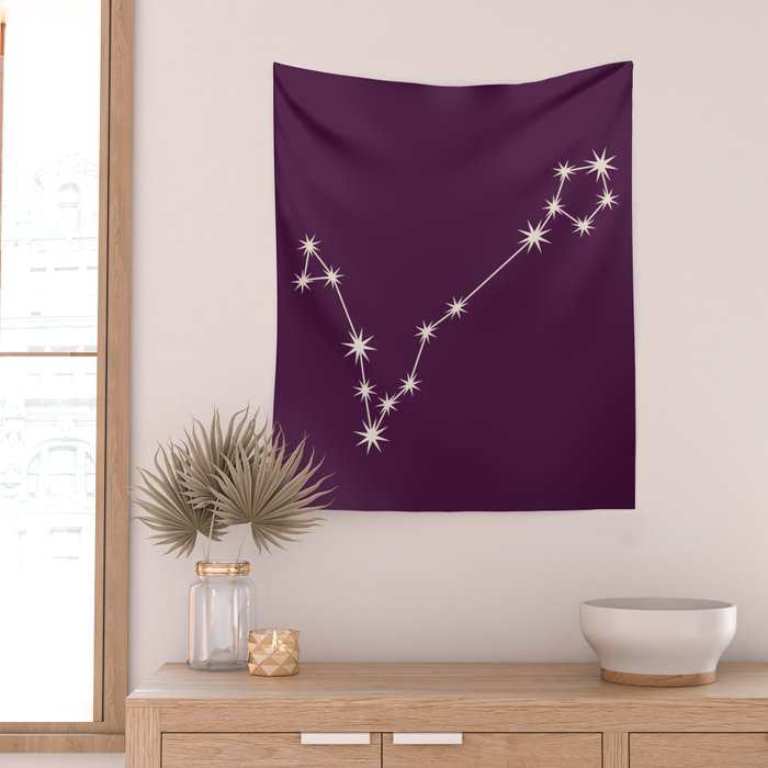 Pisces Zodiac Star Constellation Line Art Plum Purple Wall Tapestry Gallery Image 2