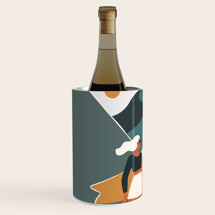 Single Fin Soul - Surfing Illustration with Longboard Balancing Surfer Girl Wine Chiller Gallery Image 2