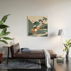 Single Fin Soul - Surfing Illustration with Longboard Balancing Surfer Girl Wood Wall Art Gallery Image 2
