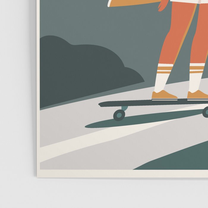 Single Fin Soul - Surfing Illustration with Longboard Balancing Surfer Girl Poster Gallery Image 3