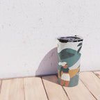 Single Fin Soul - Surfing Illustration with Longboard Balancing Surfer Girl Travel Mug Gallery Image 4