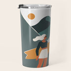 Single Fin Soul - Surfing Illustration with Longboard Balancing Surfer Girl Travel Mug Gallery Image 3