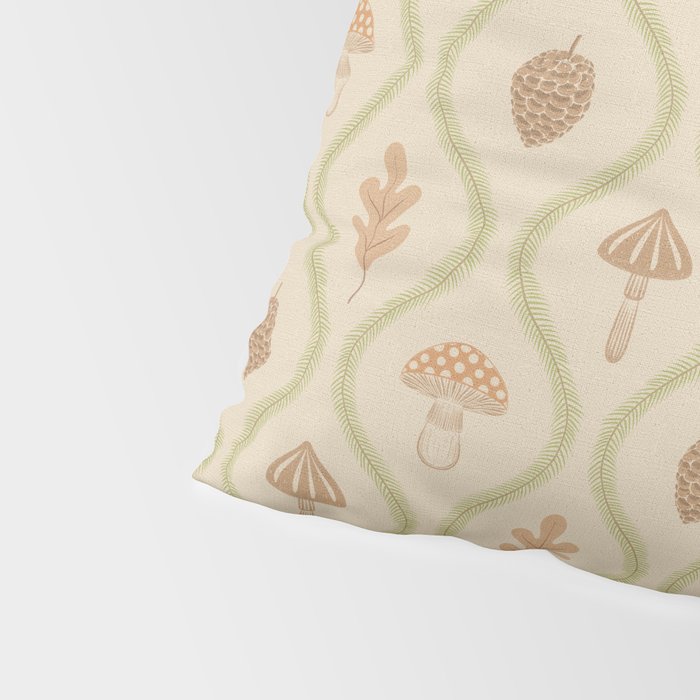 Vintage Pinecone Mushroom Forest Leaves Ogee Pillow Sham Gallery Image 4