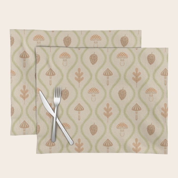 Vintage Pinecone Mushroom Forest Leaves Ogee Placemat Gallery Image 1