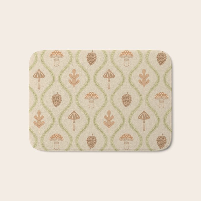 Vintage Pinecone Mushroom Forest Leaves Ogee Bath Mat Gallery Image 1