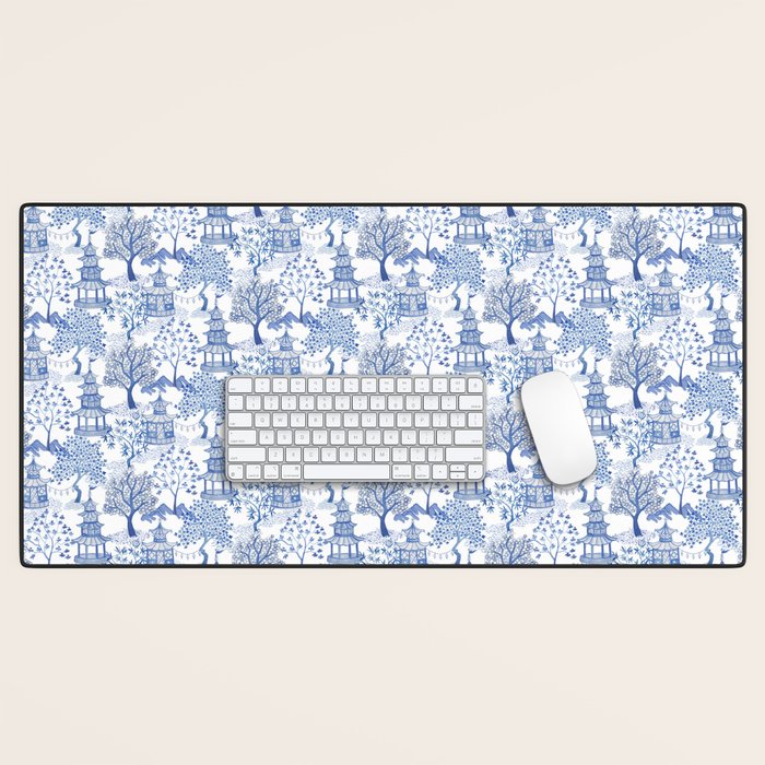 Pagoda Forest Blue and White Desk Mat Gallery Image 1