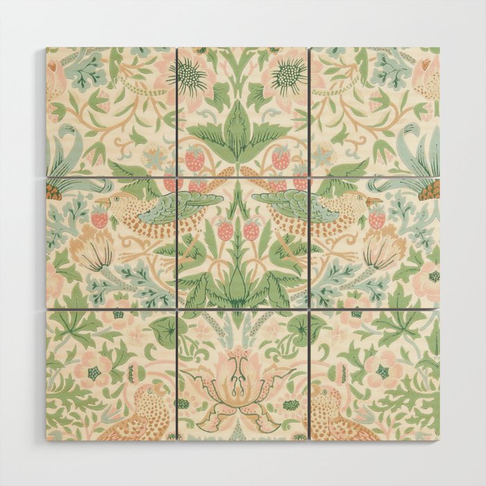 William Morris Strawberry Thief Cochineal Willow Wood Wall Art Gallery Image 1