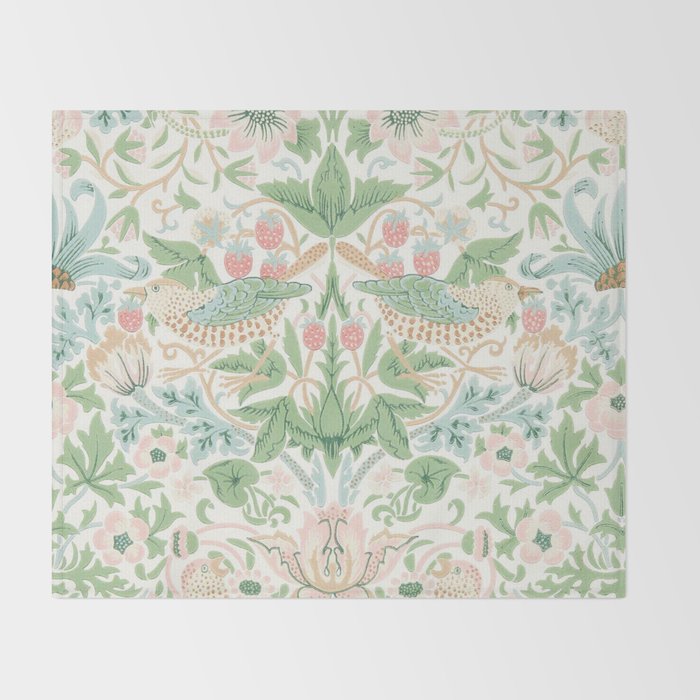 William Morris Strawberry Thief Cochineal Willow Throw Blanket Gallery Image 2