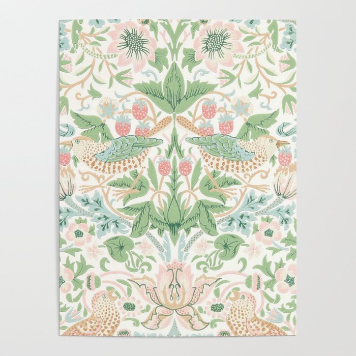 William Morris Strawberry Thief Cochineal Willow Poster Gallery Image 1