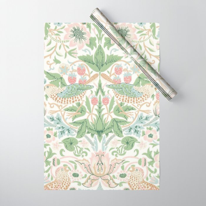 William Morris Strawberry Thief Cochineal Willow Wrapping Paper Gallery Image 1