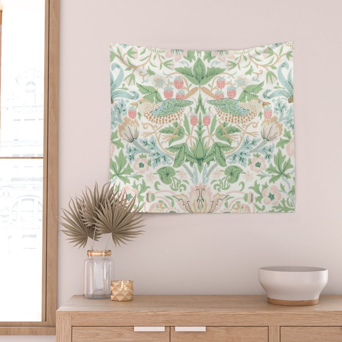 William Morris Strawberry Thief Cochineal Willow Wall Tapestry Gallery Image 2