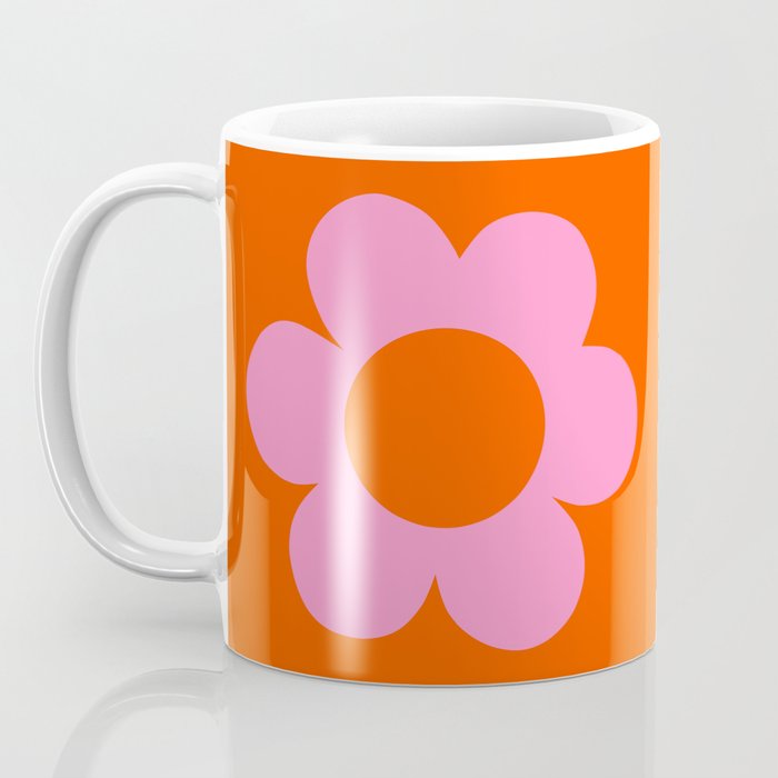 La Fleur | 01 - Retro Floral Print Orange And Pink Aesthetic Preppy Modern Abstract Flower Coffee Mug Gallery Image 3
