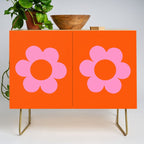 La Fleur | 01 - Retro Floral Print Orange And Pink Aesthetic Preppy Modern Abstract Flower Credenza Gallery Image 1