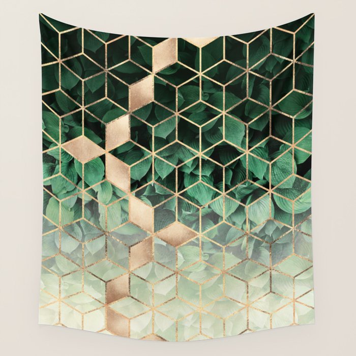 Leaves And Cubes Wall Tapestry Gallery Image 1