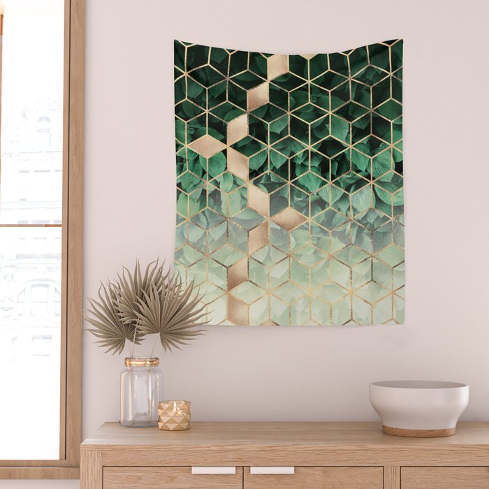 Leaves And Cubes Wall Tapestry Gallery Image 2
