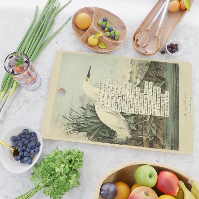 Snowy Heron Divination from # An Almanac of Birds # Divinations for Uncertain Days Cutting Board Gallery Image 2