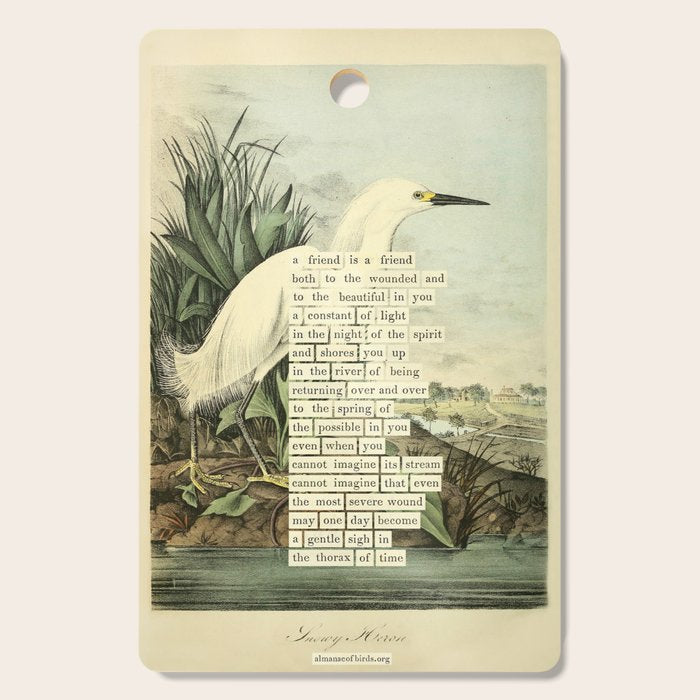 Snowy Heron Divination from # An Almanac of Birds # Divinations for Uncertain Days Cutting Board Gallery Image 1