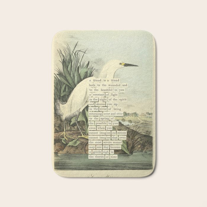Snowy Heron Divination from # An Almanac of Birds # Divinations for Uncertain Days Bath Mat Gallery Image 1