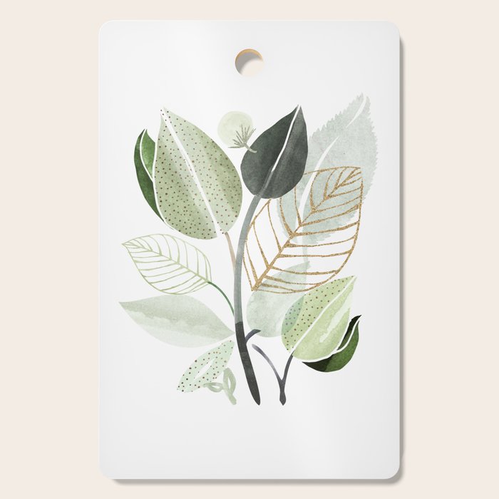 Forest Bouquet - Green Leaves Watercolor Cutting Board Gallery Image 1