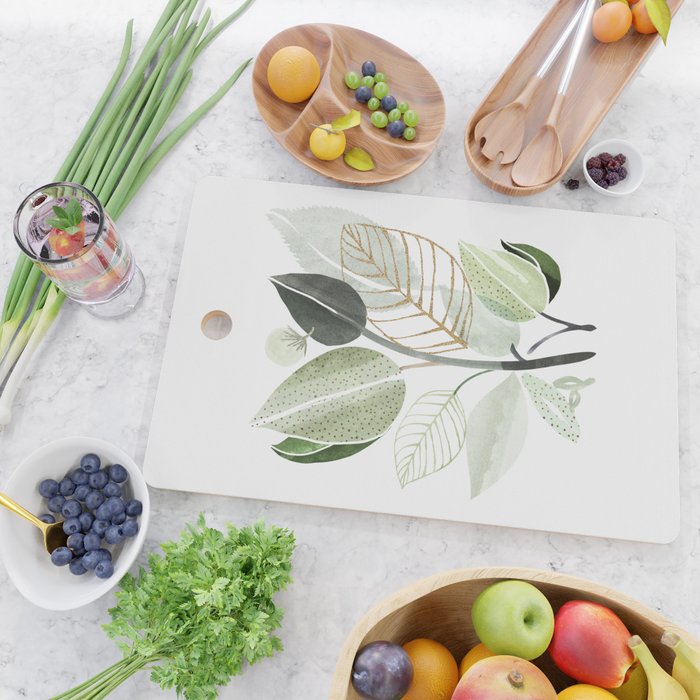 Forest Bouquet - Green Leaves Watercolor Cutting Board Gallery Image 2