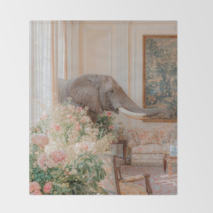 Wildlife Wall Art Elephant maximalist Flower Poster luxurious living Room Decor Renaissance Print Throw Blanket Gallery Image 2