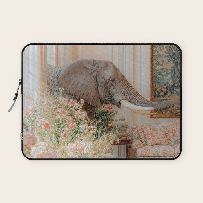 Wildlife Wall Art Elephant maximalist Flower Poster luxurious living Room Decor Renaissance Print Laptop Sleeve Gallery Image 1