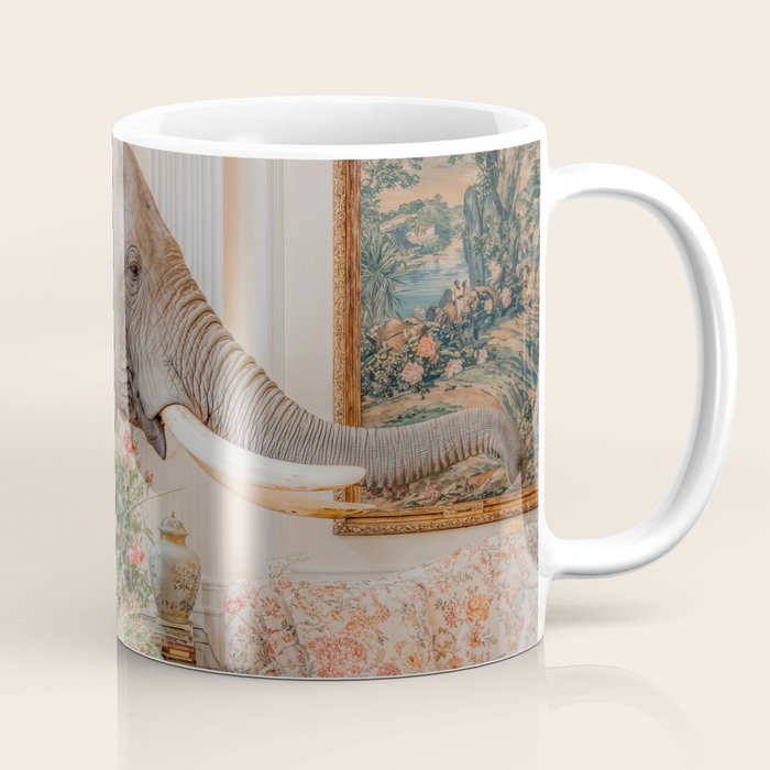 Wildlife Wall Art Elephant maximalist Flower Poster luxurious living Room Decor Renaissance Print Coffee Mug Gallery Image 1
