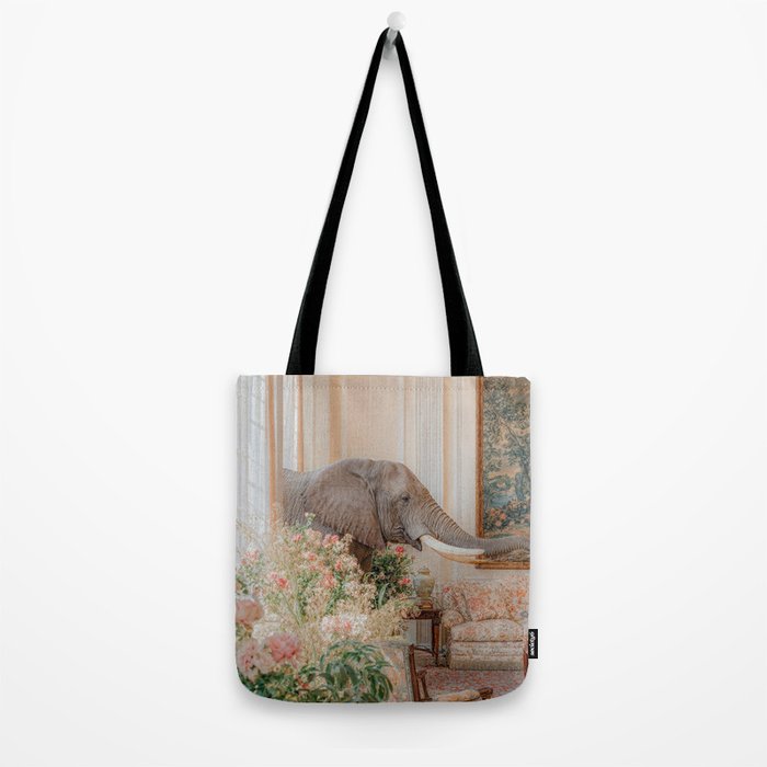 Wildlife Wall Art Elephant maximalist Flower Poster luxurious living Room Decor Renaissance Print Tote Bag Gallery Image 2