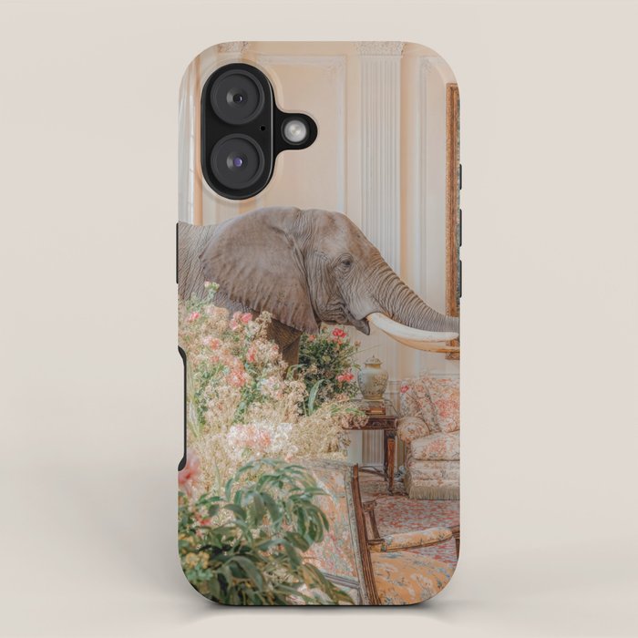 Wildlife Wall Art Elephant maximalist Flower Poster luxurious living Room Decor Renaissance Print iPhone Case Gallery Image 1