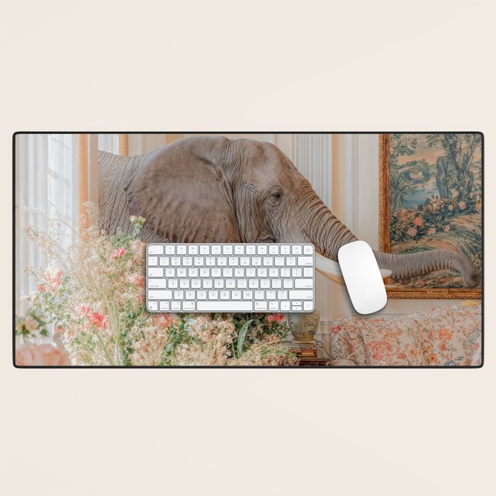 Wildlife Wall Art Elephant maximalist Flower Poster luxurious living Room Decor Renaissance Print Desk Mat Gallery Image 1