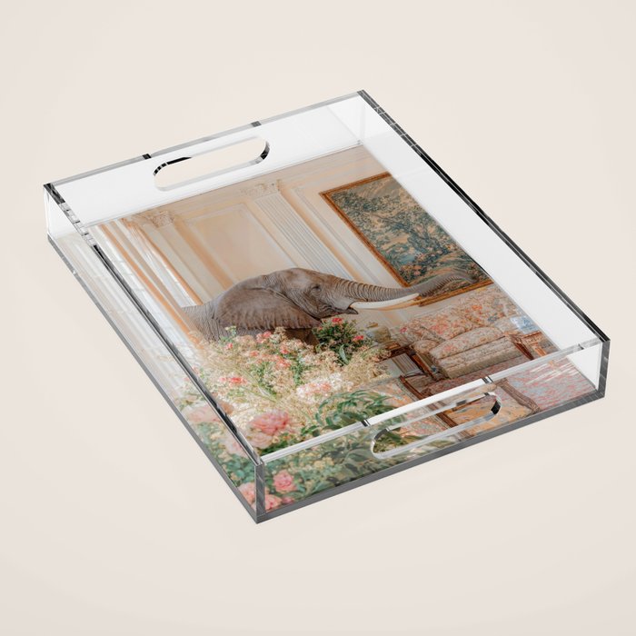 Wildlife Wall Art Elephant maximalist Flower Poster luxurious living Room Decor Renaissance Print Acrylic Tray Gallery Image 1
