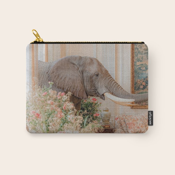 Wildlife Wall Art Elephant maximalist Flower Poster luxurious living Room Decor Renaissance Print Carry All Pouch Gallery Image 1