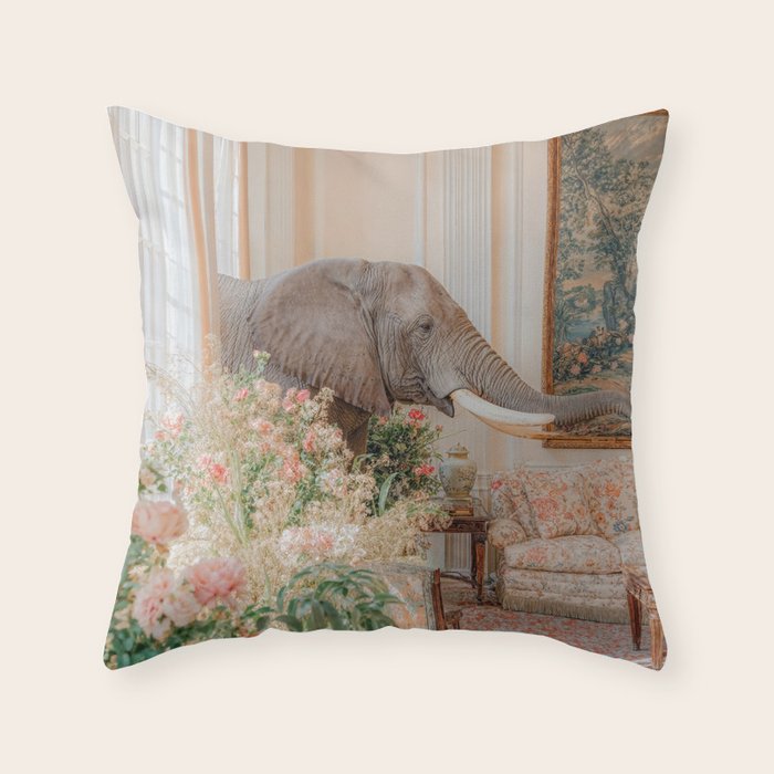 Wildlife Wall Art Elephant maximalist Flower Poster luxurious living Room Decor Renaissance Print Throw Pillow Gallery Image 1