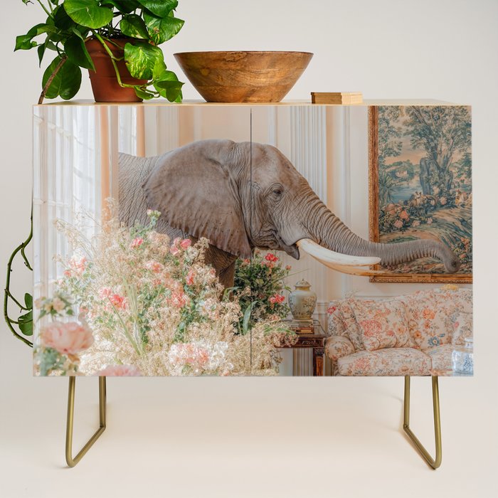 Wildlife Wall Art Elephant maximalist Flower Poster luxurious living Room Decor Renaissance Print Credenza Gallery Image 1