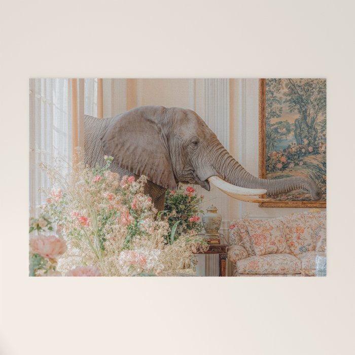 Wildlife Wall Art Elephant maximalist Flower Poster luxurious living Room Decor Renaissance Print Welcome Mat Gallery Image 1