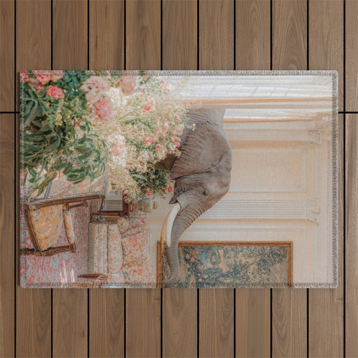 Wildlife Wall Art Elephant maximalist Flower Poster luxurious living Room Decor Renaissance Print Outdoor Rug Gallery Image 1