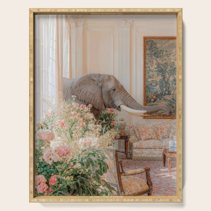 Wildlife Wall Art Elephant maximalist Flower Poster luxurious living Room Decor Renaissance Print Serving Tray Gallery Image 1