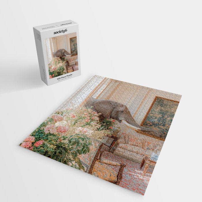 Wildlife Wall Art Elephant maximalist Flower Poster luxurious living Room Decor Renaissance Print Jigsaw Puzzle Gallery Image 2