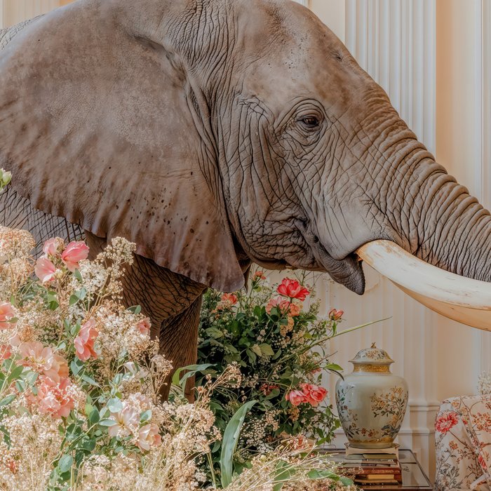 Wildlife Wall Art Elephant maximalist Flower Poster luxurious living Room Decor Renaissance Print Coffee Mug Gallery Image 2
