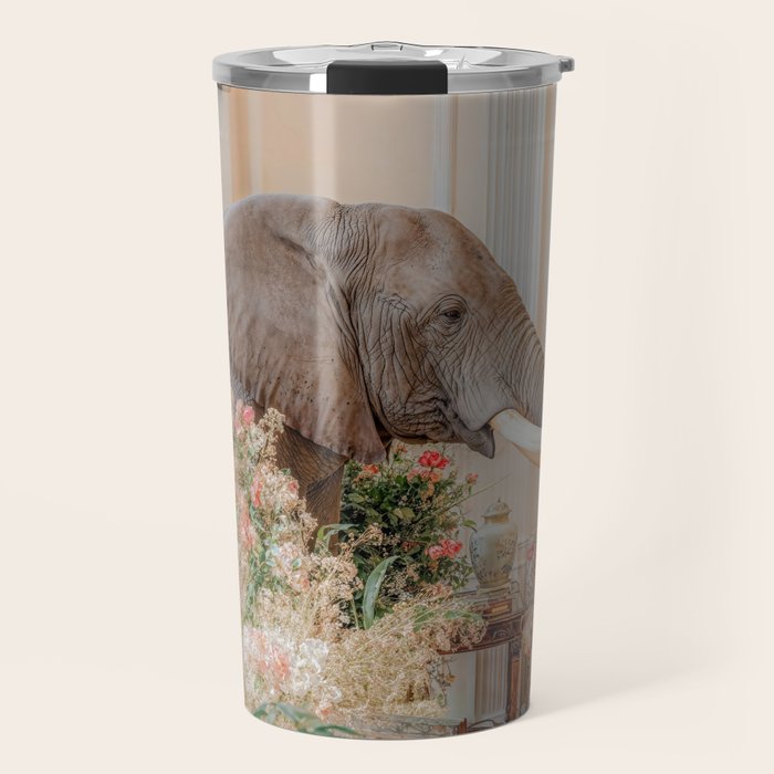 Wildlife Wall Art Elephant maximalist Flower Poster luxurious living Room Decor Renaissance Print Travel Mug Gallery Image 1