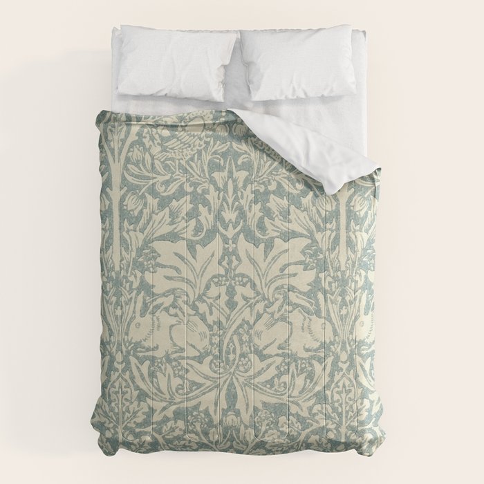 William Morris Brer Rabbit Blue Slate Vellum Pattern Comforter Gallery Image 1