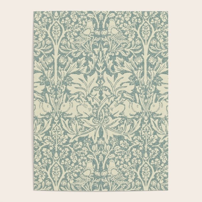 William Morris Brer Rabbit Blue Slate Vellum Pattern Poster Gallery Image 1